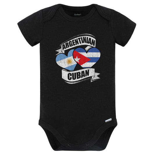 Argentinian Cuban Hearts Argentina Cuba Flags Baby Bodysuit (Black)