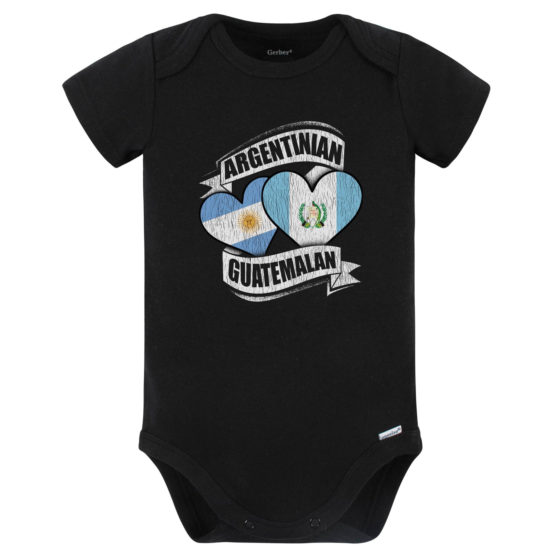 Argentinian Guatemalan Hearts Argentina Guatemala Flags Baby Bodysuit (Black)