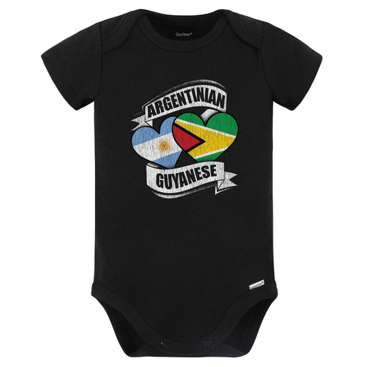 Argentinian Guyanese Hearts Argentina Guyana Flags Baby Bodysuit (Black)