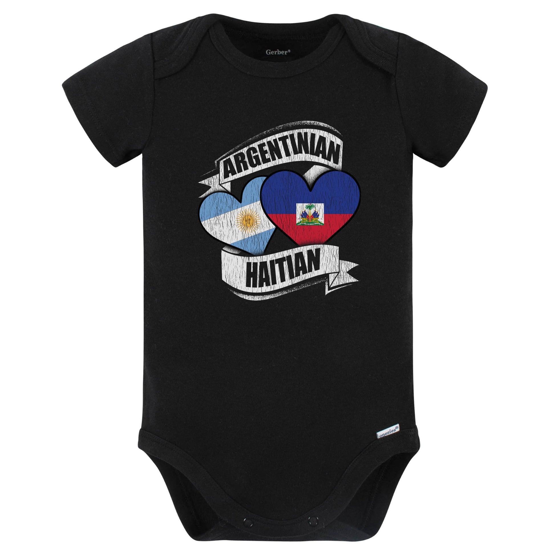 Argentinian Haitian Hearts Argentina Haiti Flags Baby Bodysuit (Black)