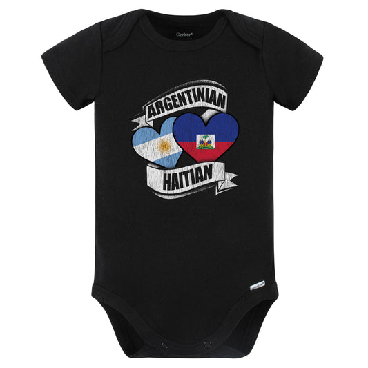 Argentinian Haitian Hearts Argentina Haiti Flags Baby Bodysuit (Black)
