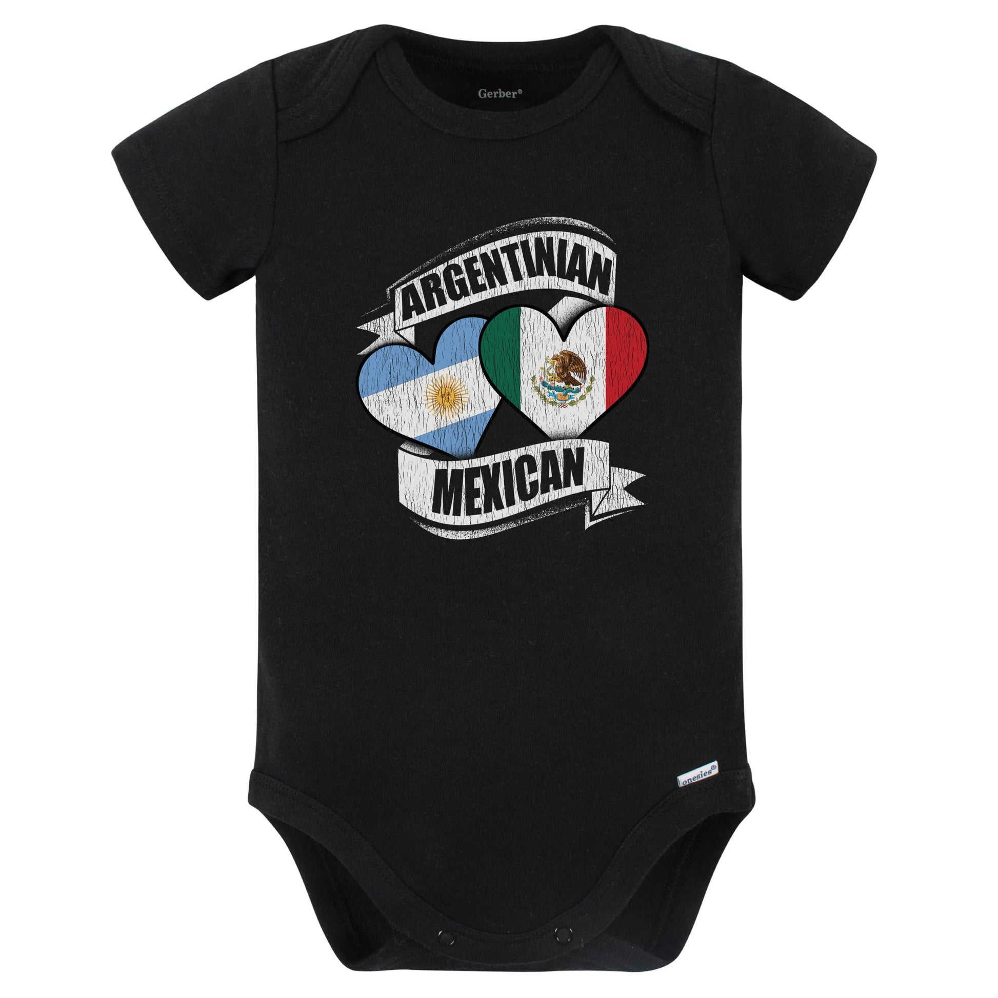 Argentinian Mexican Hearts Argentina Mexico Flags Baby Bodysuit (Black)