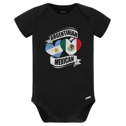 Argentinian Mexican Hearts Argentina Mexico Flags Baby Bodysuit (Black)