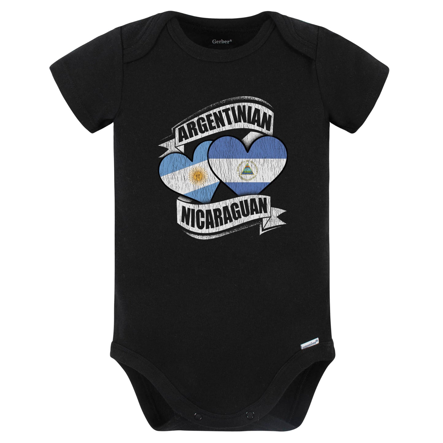 Argentinian Nicaraguan Hearts Argentina Nicaragua Flags Baby Bodysuit (Black)