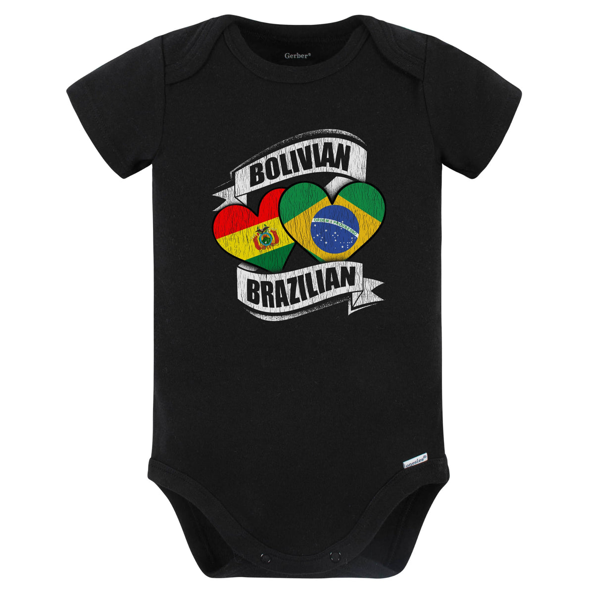 Bolivian Brazilian Hearts Bolivia Brazil Flags Baby Bodysuit (Black)