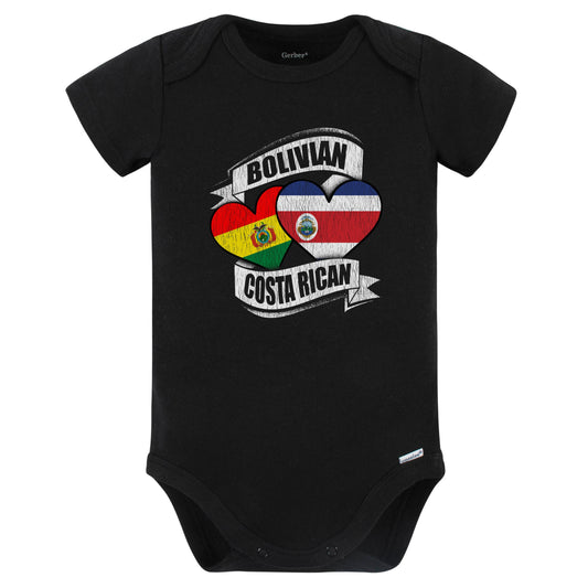 Bolivian Costa Rican Hearts Bolivia Costa Rica Flags Baby Bodysuit (Black)