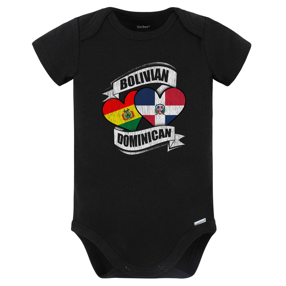 Bolivian Dominican Hearts Bolivia Dominican Republic Flags Baby Bodysuit (Black)