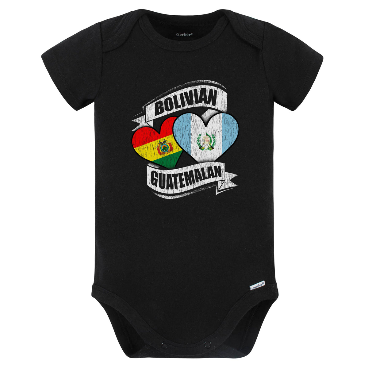 Bolivian Guatemalan Hearts Bolivia Guatemala Flags Baby Bodysuit (Black)