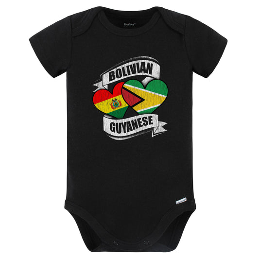 Bolivian Guyanese Hearts Bolivia Guyana Flags Baby Bodysuit (Black)