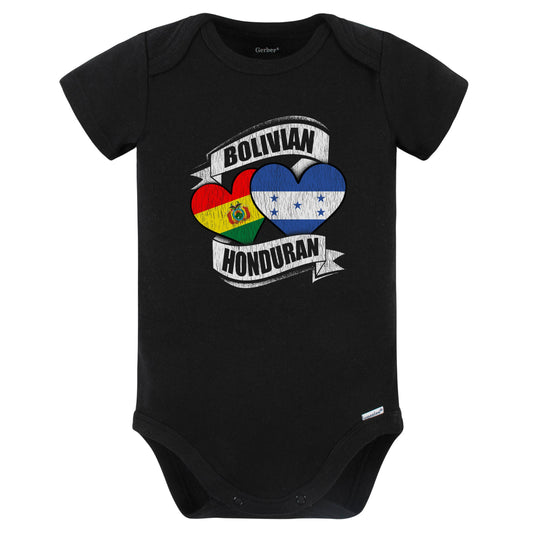 Bolivian Honduran Hearts Bolivia Honduras Flags Baby Bodysuit (Black)