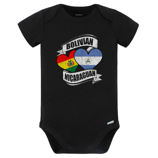 Bolivian Nicaraguan Hearts Bolivia Nicaragua Flags Baby Bodysuit (Black)