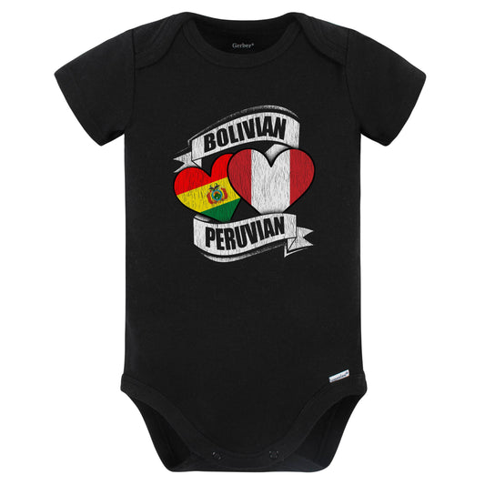 Bolivian Peruvian Hearts Bolivia Peru Flags Baby Bodysuit (Black)