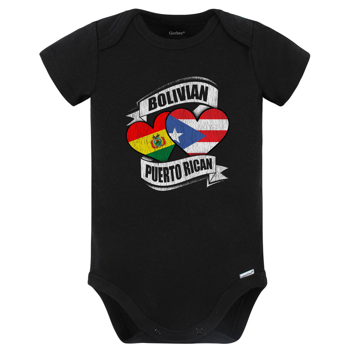 Bolivian Puerto Rican Hearts Bolivia Puerto Rico Flags Baby Bodysuit (Black)