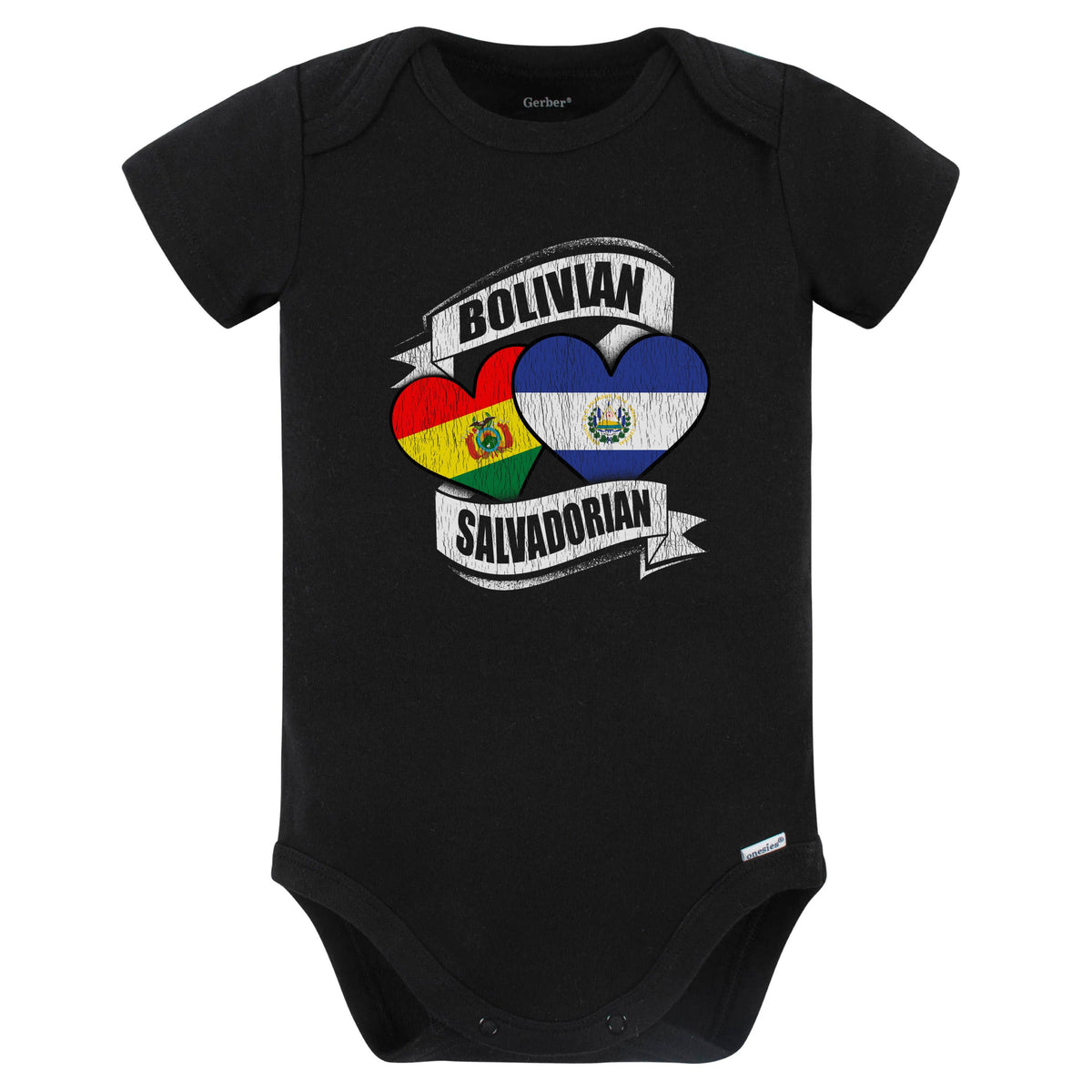 Bolivian Salvadorian Hearts Bolivia El Salvador Flags Baby Bodysuit (Black)