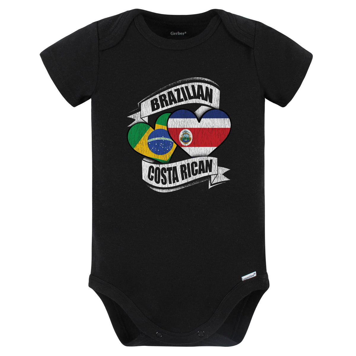 Brazilian Costa Rican Hearts Brazil Costa Rica Flags Baby Bodysuit (Black)
