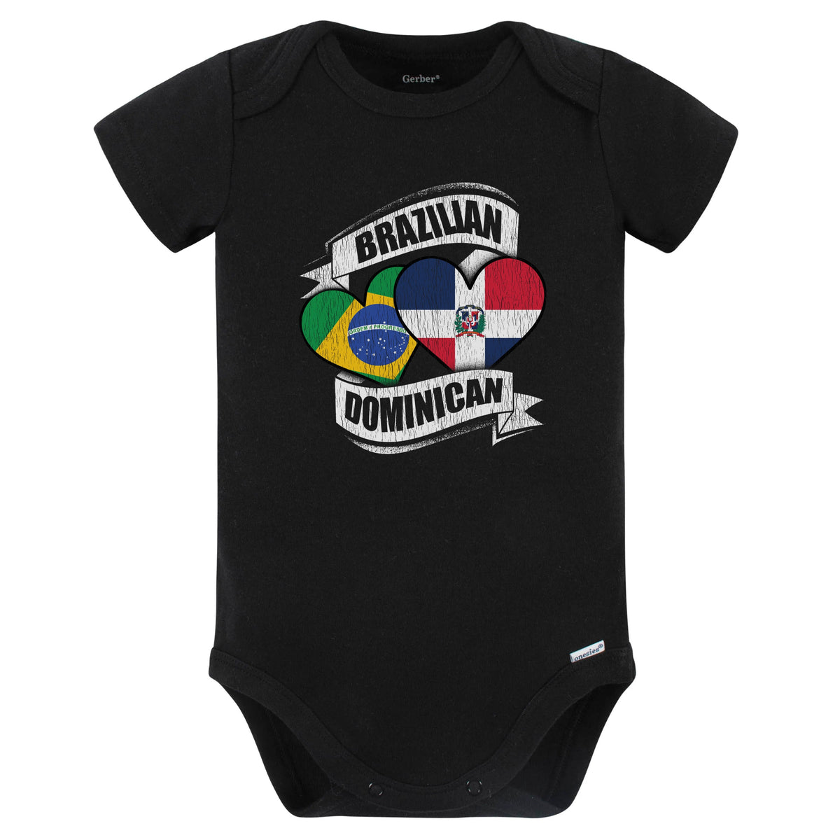 Brazilian Dominican Hearts Brazil Dominican Republic Flags Baby Bodysuit (Black)