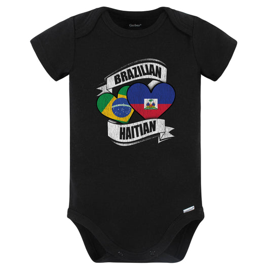Brazilian Haitian Hearts Brazil Haiti Flags Baby Bodysuit (Black)