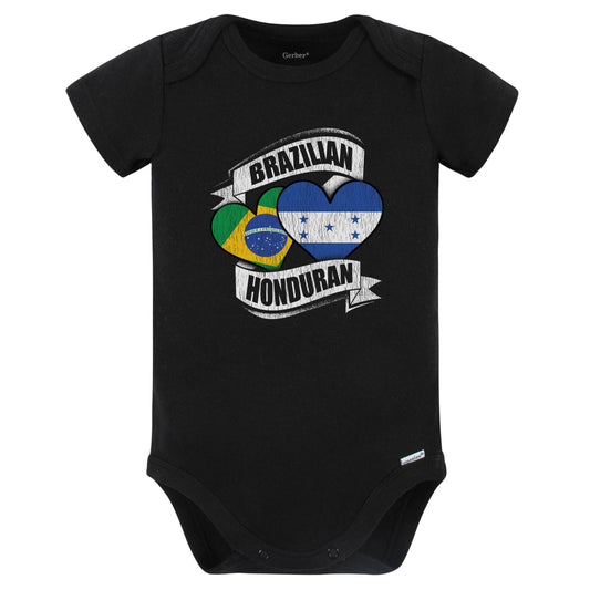 Brazilian Honduran Hearts Brazil Honduras Flags Baby Bodysuit (Black)