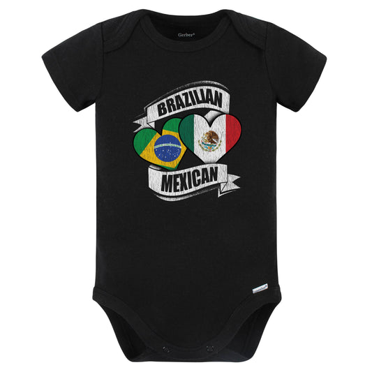Brazilian Mexican Hearts Brazil Mexico Flags Baby Bodysuit (Black)