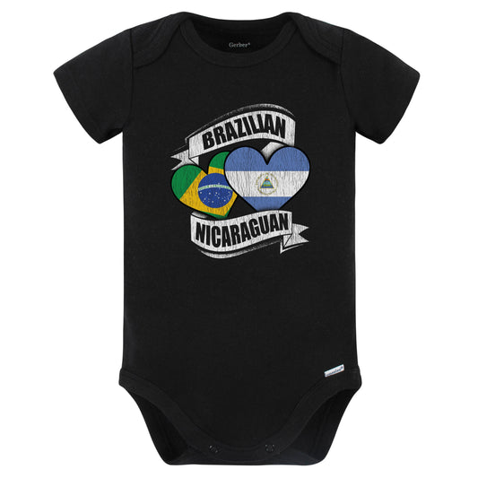 Brazilian Nicaraguan Hearts Brazil Nicaragua Flags Baby Bodysuit (Black)
