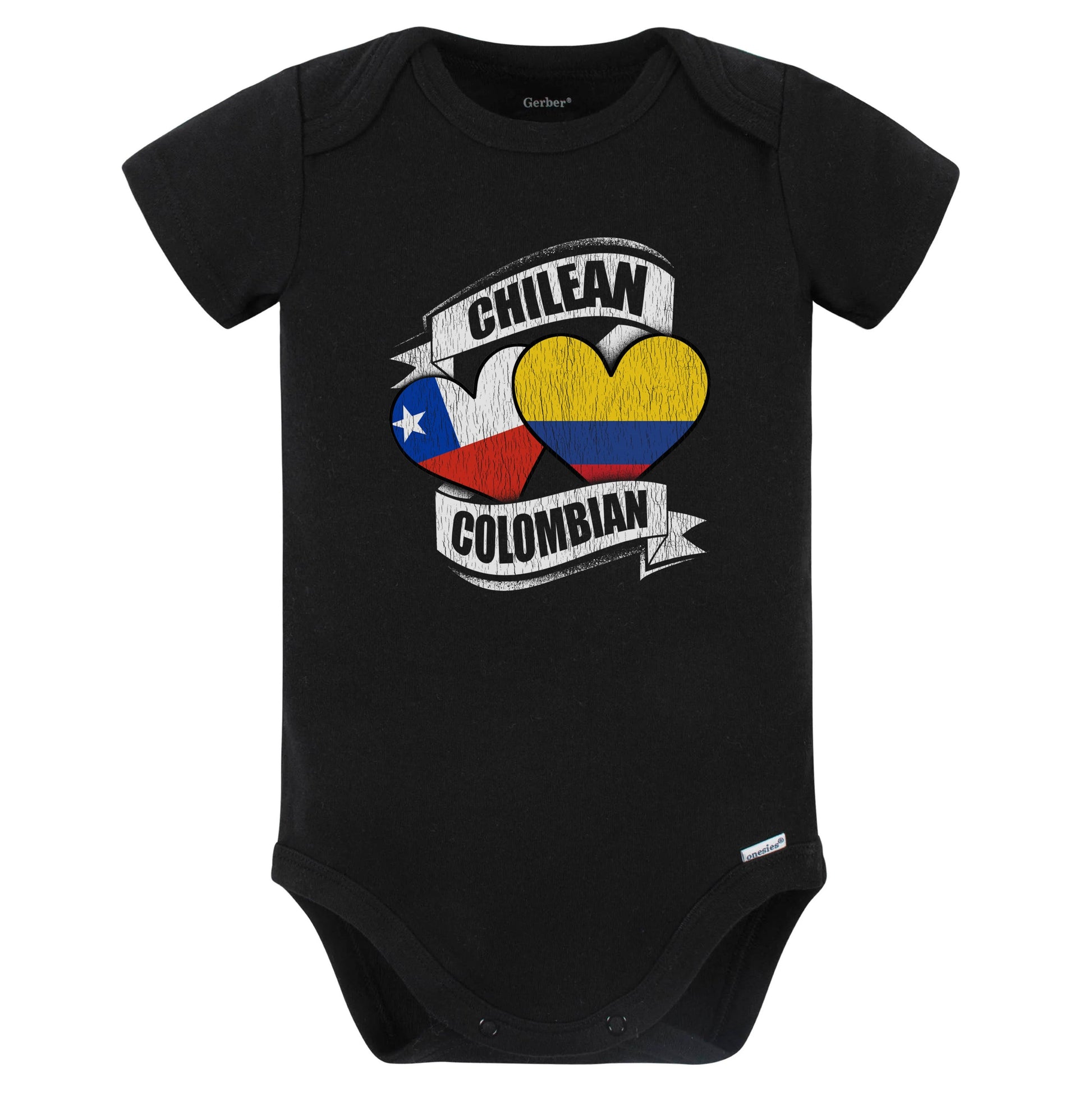 Chilean Colombian Hearts Chile Colombia Flags Baby Bodysuit (Black)