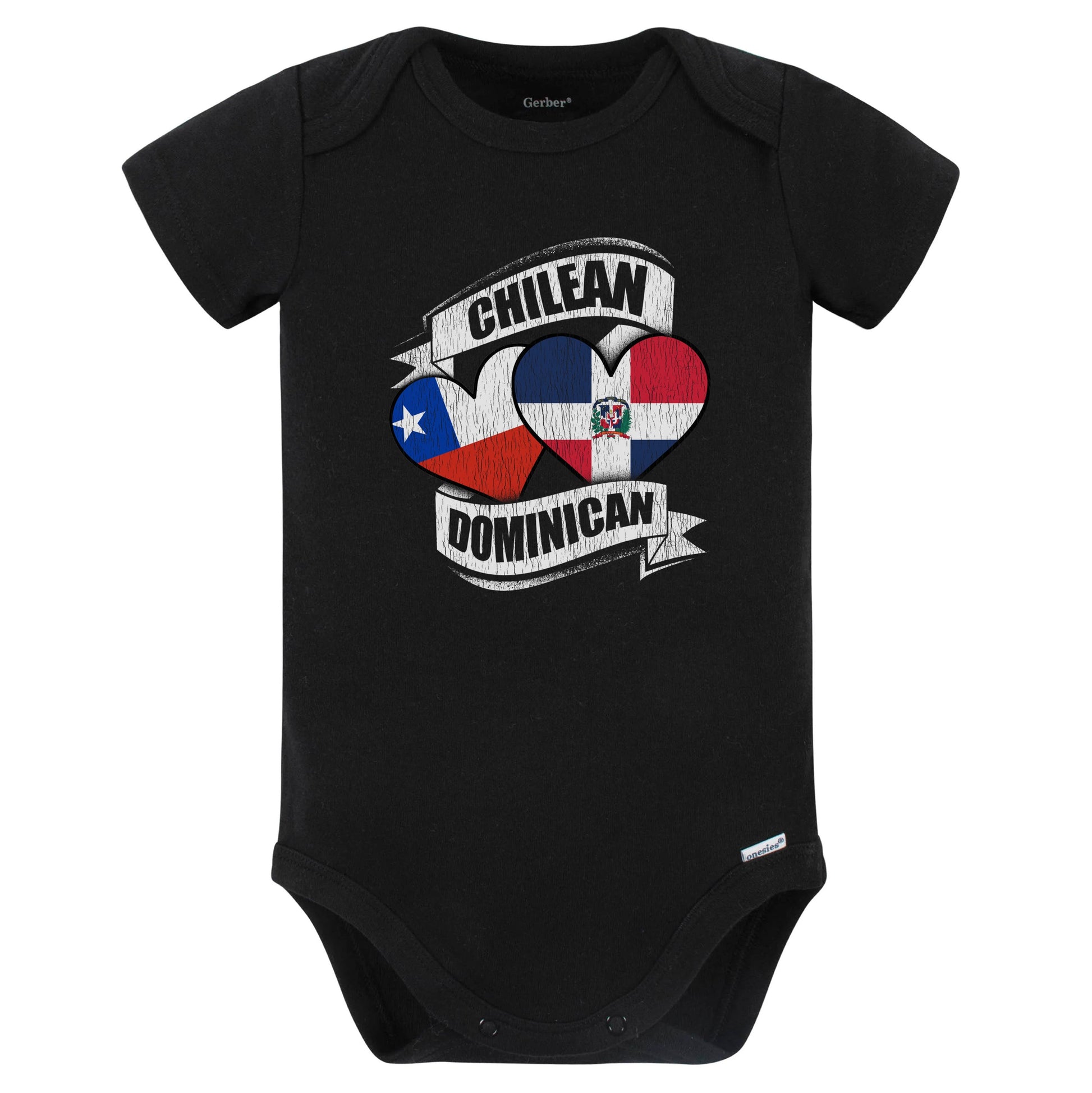 Chilean Dominican Hearts Chile Dominican Republic Flags Baby Bodysuit (Black)