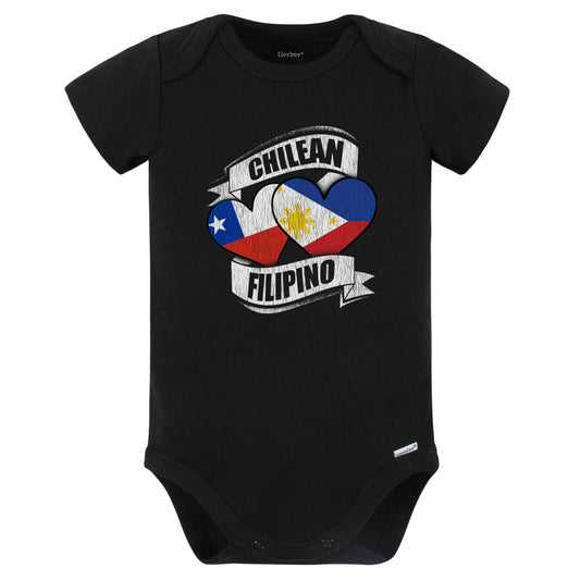 Chilean Filipino Hearts Chile Philippines Flags Baby Bodysuit (Black)