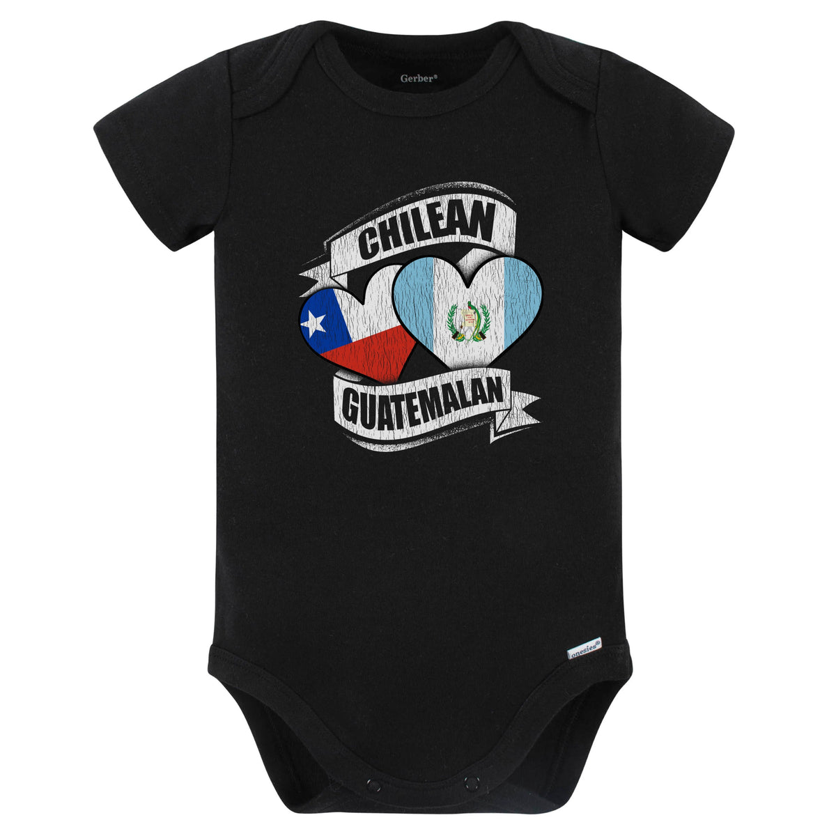 Chilean Guatemalan Hearts Chile Guatemala Flags Baby Bodysuit (Black)