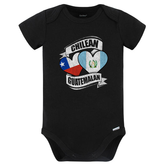 Chilean Guatemalan Hearts Chile Guatemala Flags Baby Bodysuit (Black)