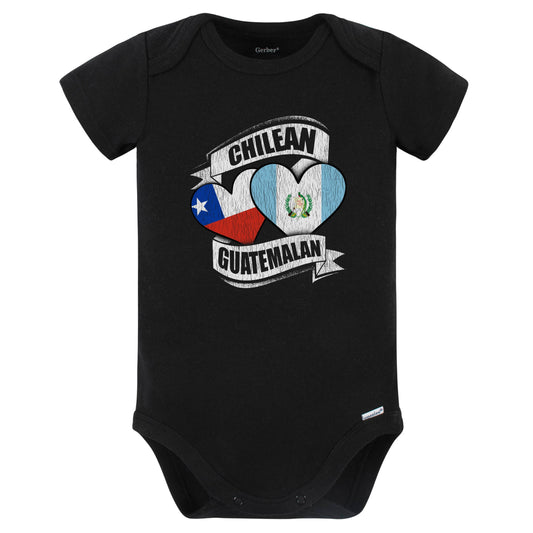 Chilean Guatemalan Hearts Chile Guatemala Flags Baby Bodysuit (Black)