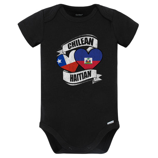 Chilean Haitian Hearts Chile Haiti Flags Baby Bodysuit (Black)