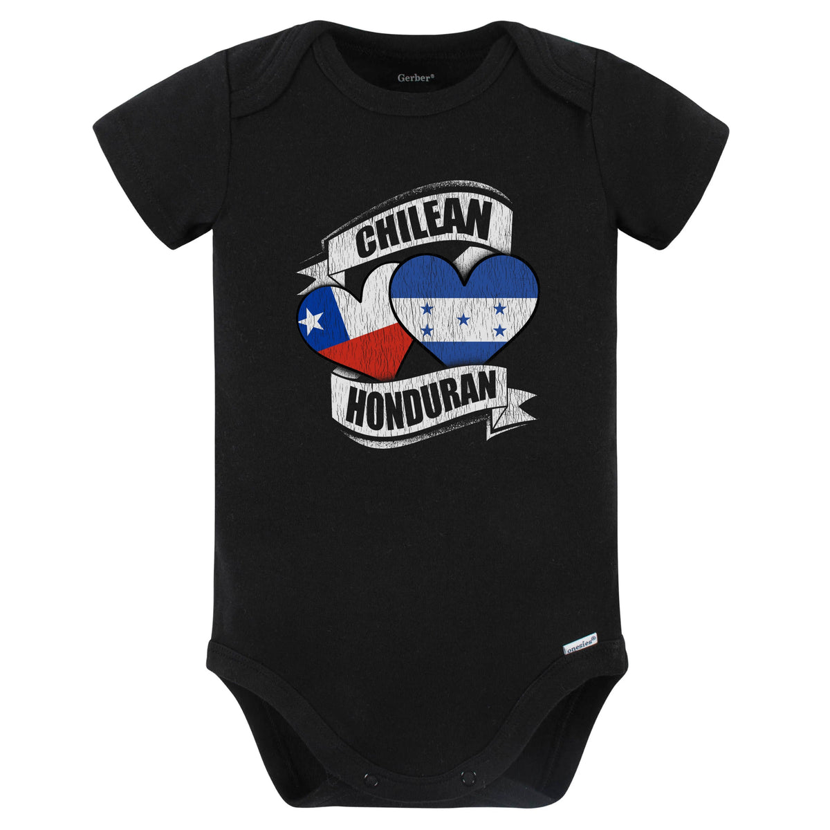 Chilean Honduran Hearts Chile Honduras Flags Baby Bodysuit (Black)
