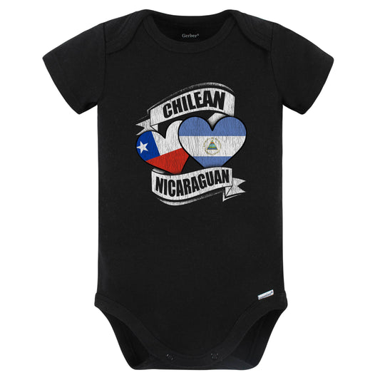Chilean Nicaraguan Hearts Chile Nicaragua Flags Baby Bodysuit (Black)