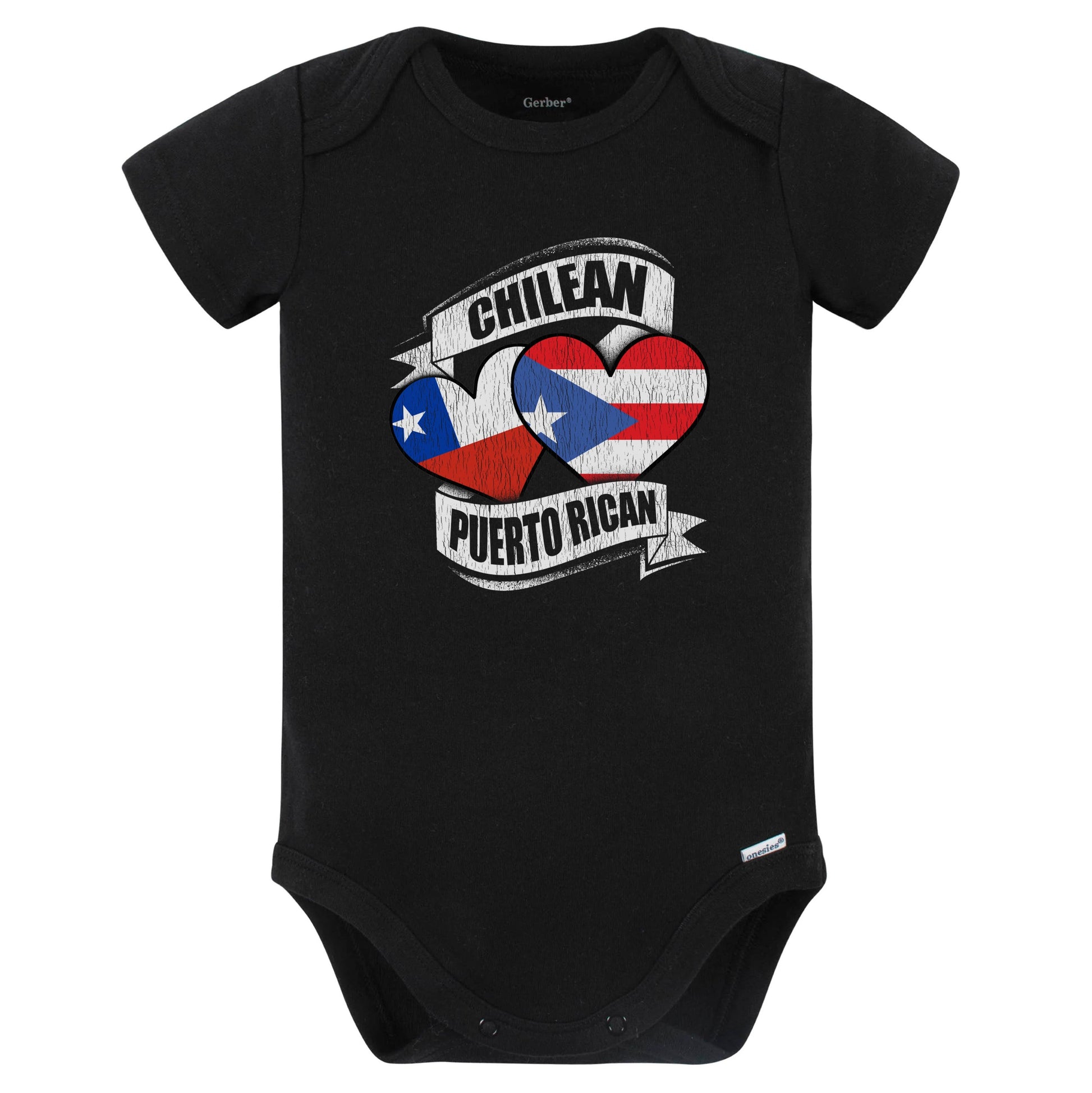 Chilean Puerto Rican Hearts Chile Puerto Rico Flags Baby Bodysuit (Black)