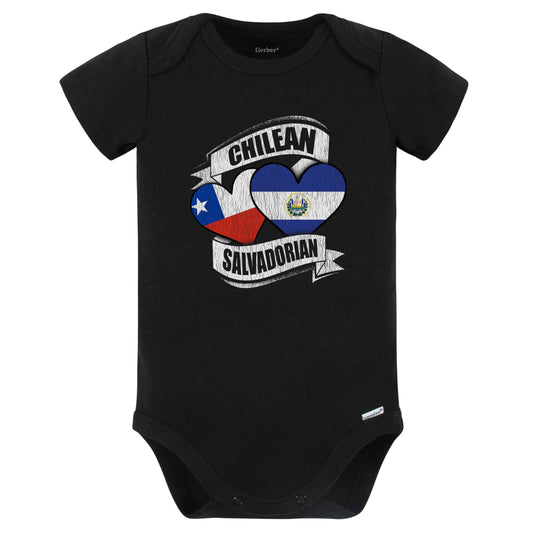 Chilean Salvadorian Hearts Chile El Salvador Flags Baby Bodysuit (Black)