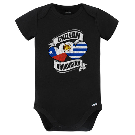 Chilean Uruguayan Hearts Chile Uruguay Flags Baby Bodysuit (Black)
