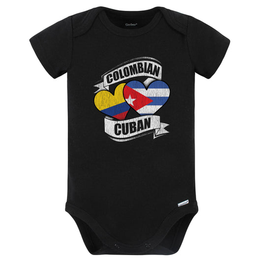 Colombian Cuban Hearts Colombia Cuba Flags Baby Bodysuit (Black)