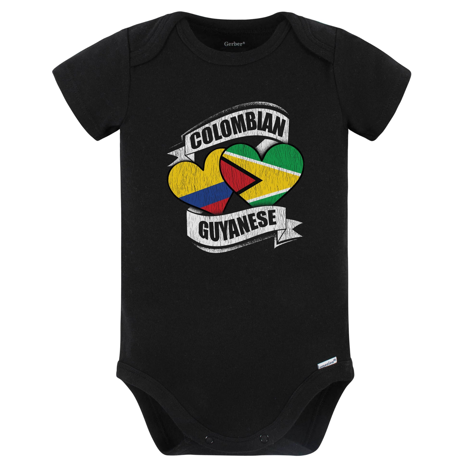 Colombian Guyanese Hearts Colombia Guyana Flags Baby Bodysuit (Black)
