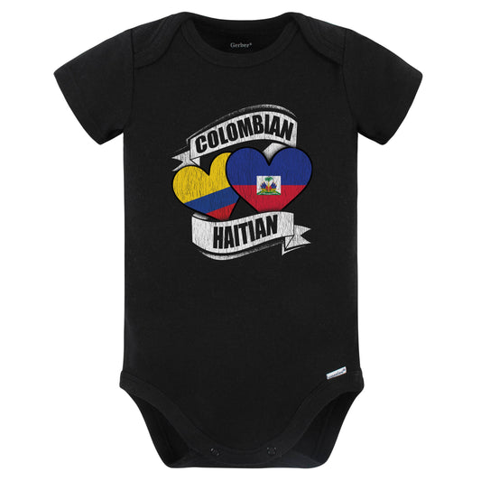 Colombian Haitian Hearts Colombia Haiti Flags Baby Bodysuit (Black)