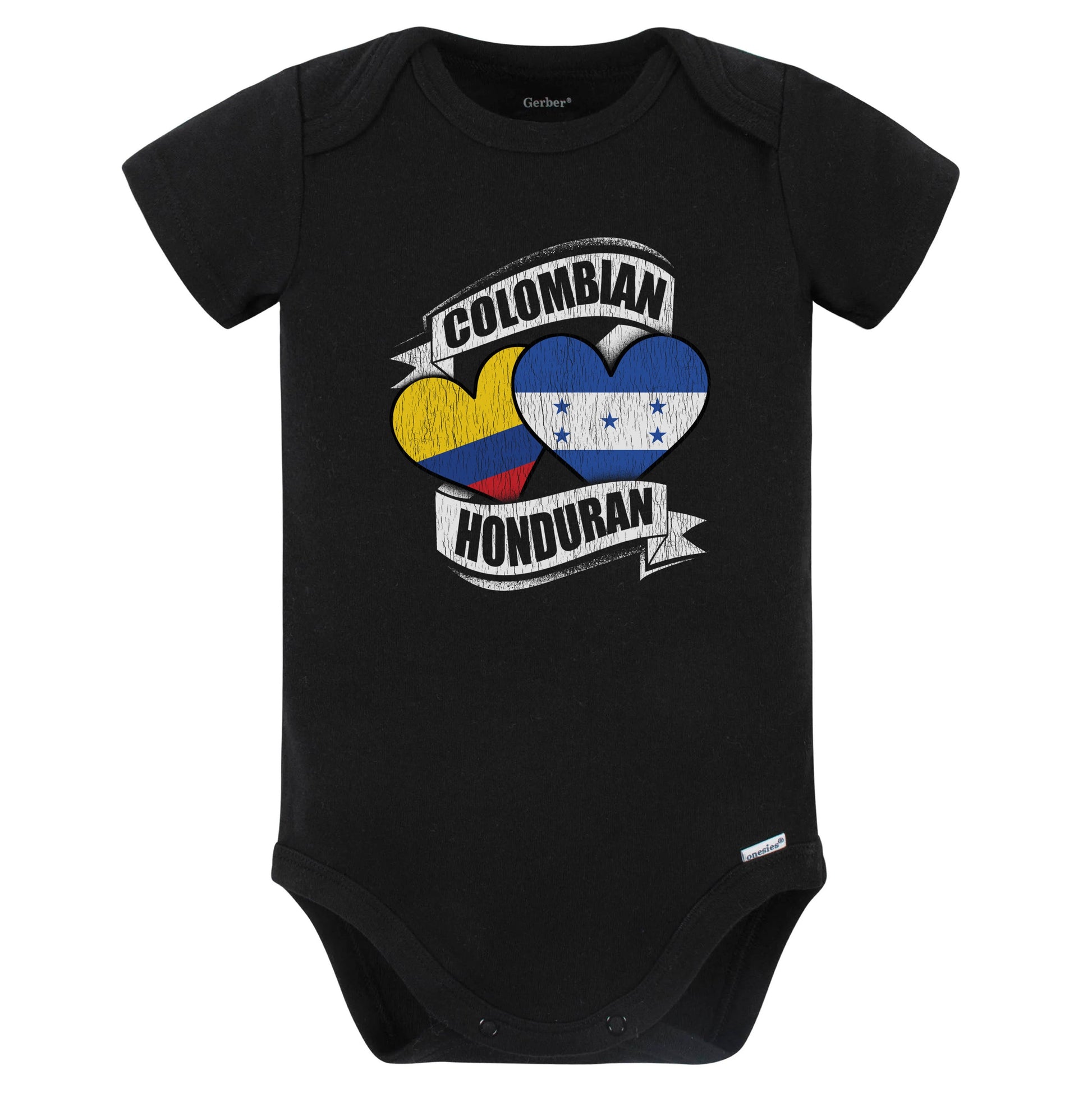 Colombian Honduran Hearts Colombia Honduras Flags Baby Bodysuit (Black)