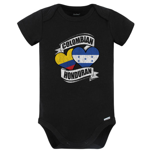 Colombian Honduran Hearts Colombia Honduras Flags Baby Bodysuit (Black)