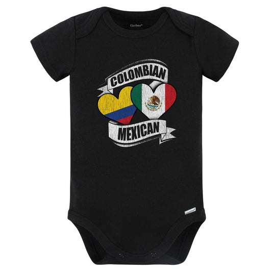 Colombian Mexican Hearts Colombia Mexico Flags Baby Bodysuit (Black)