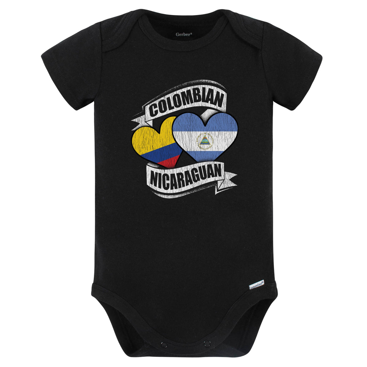 Colombian Nicaraguan Hearts Colombia Nicaragua Flags Baby Bodysuit (Black)