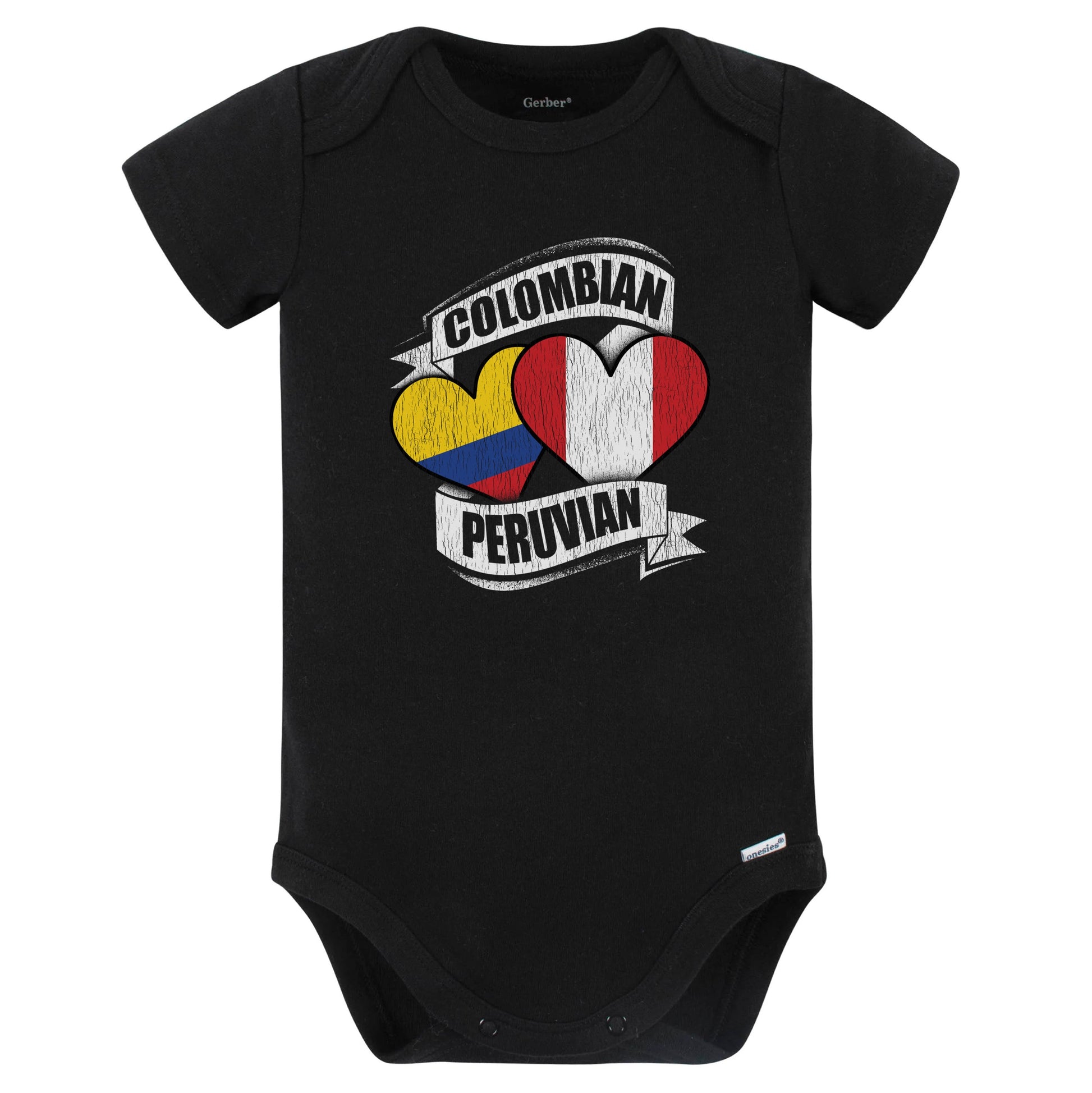 Colombian Peruvian Hearts Colombia Peru Flags Baby Bodysuit (Black)