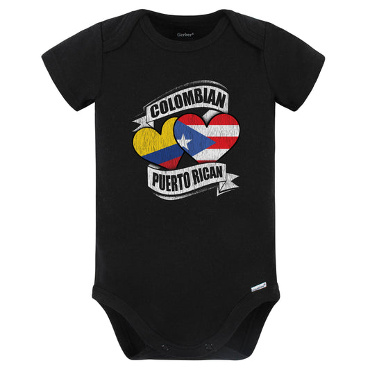 Colombian Puerto Rican Hearts Colombia Puerto Rico Flags Baby Bodysuit (Black)