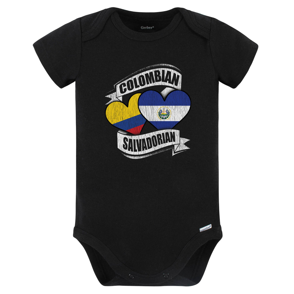 Colombian Salvadorian Hearts Colombia El Salvador Flags Baby Bodysuit (Black)