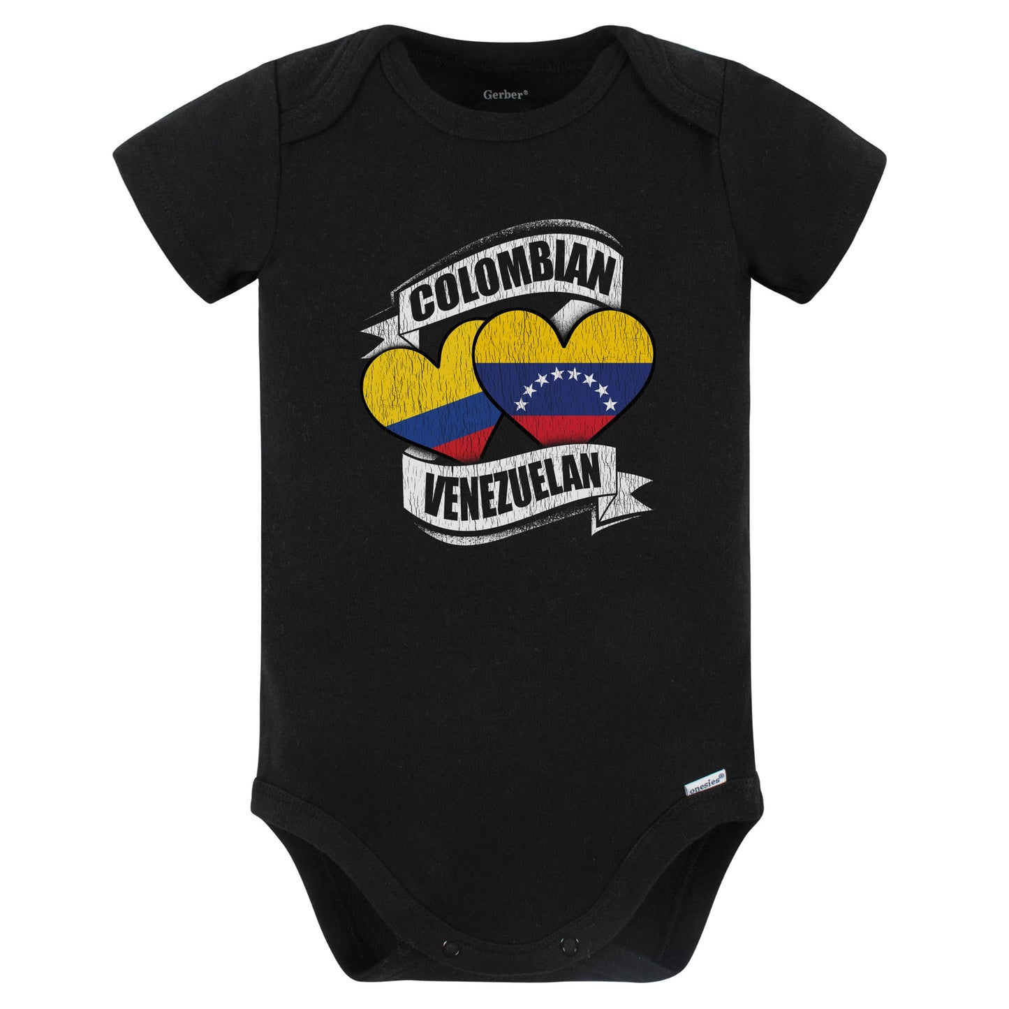 Colombian Venezuelan Hearts Colombia Venezuela Flags Baby Bodysuit (Black)