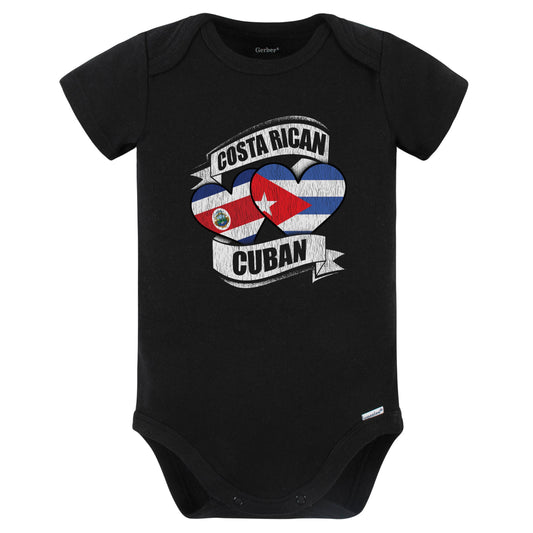 Costa Rican Cuban Hearts Costa Rica Cuba Flags Baby Bodysuit (Black)