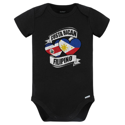 Costa Rican Filipino Hearts Costa Rica Philippines Flags Baby Bodysuit (Black)