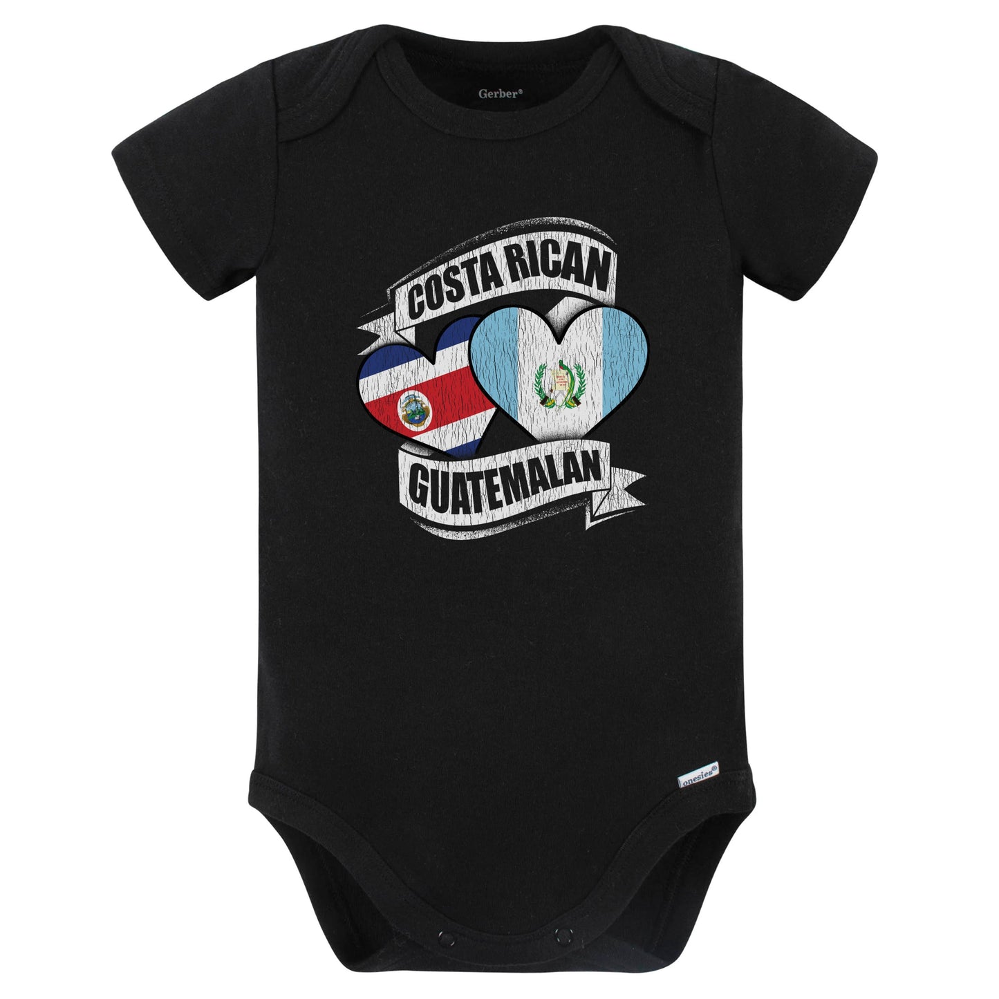 Costa Rican Guatemalan Hearts Costa Rica Guatemala Flags Baby Bodysuit (Black)